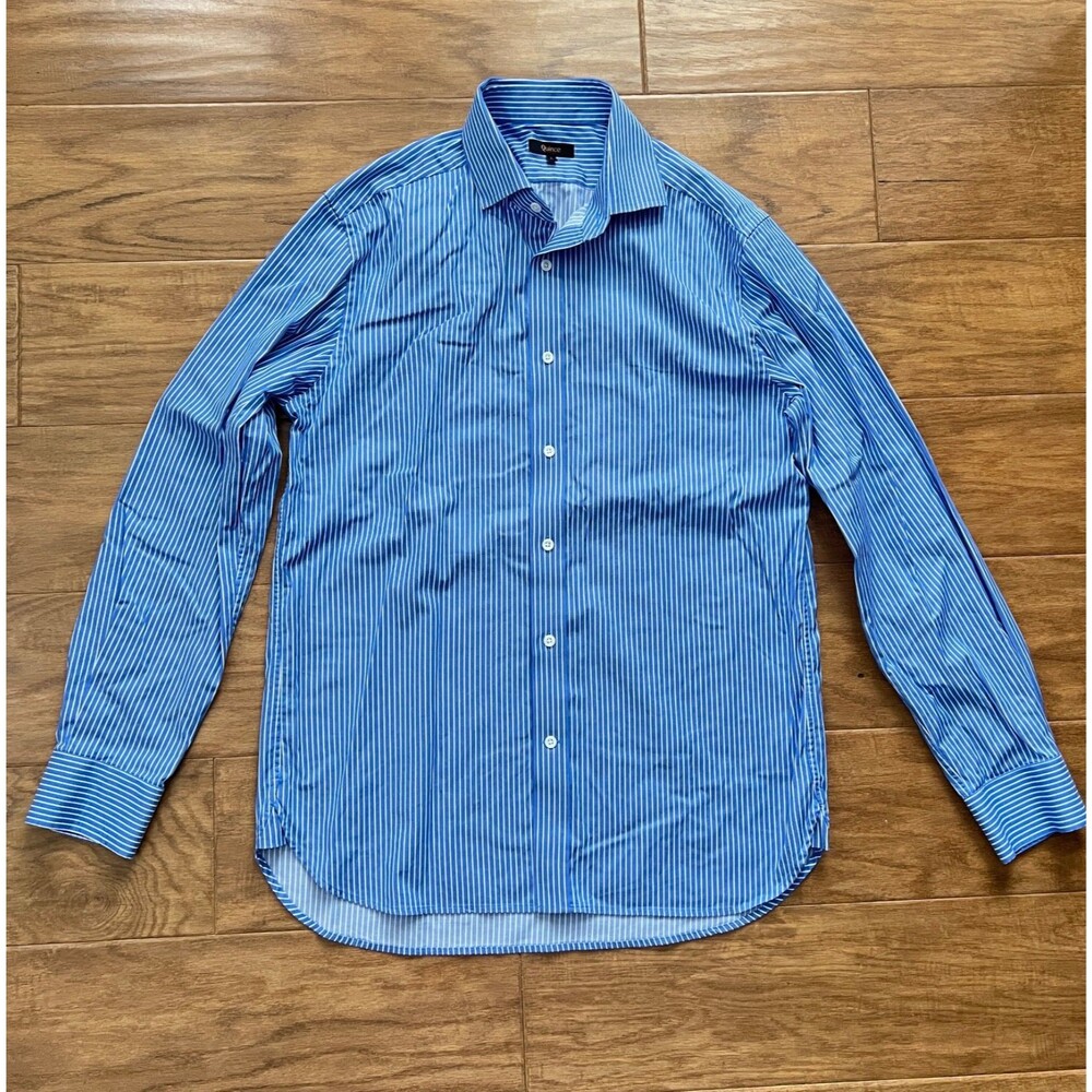 Quince Organic Cotton Stretch Twill Dress Shirt Size L Blue Stripe